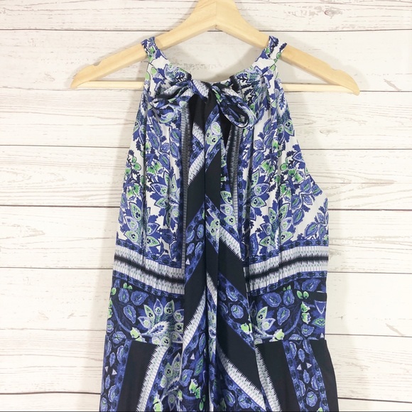 ELIZA J Blue Scarf Print Halter Maxi Dress Sz 8 - Picture 5 of 14